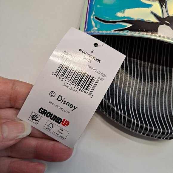 NWT Disney Nightmare Before Christmas Slides Sz 8 Jack & Sally Holographic Strap - Picture 3 of 10